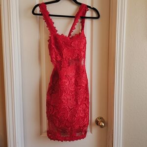 VENUS Red Lace Mini Dress